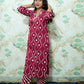 Maroon Leheriya Print Rayon Kurta Pant Set with Neck Embroidery