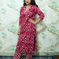 Maroon Leheriya Print Rayon Kurta Pant Set with Neck Embroidery