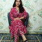 Maroon Leheriya Print Rayon Kurta Pant Set with Neck Embroidery