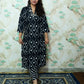 Black Leheriya Print Rayon Kurta Pant Set with Neck Embroidery