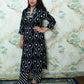 Black Leheriya Print Rayon Kurta Pant Set with Neck Embroidery