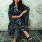 Black Leheriya Print Rayon Kurta Pant Set with Neck Embroidery