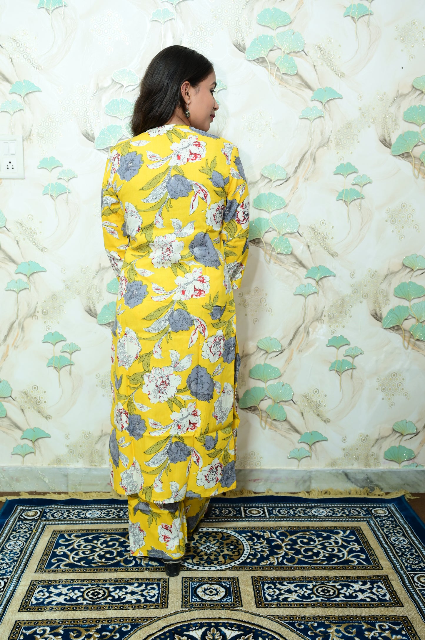 Yellow & Grey Floral Print Rayon Co-Ord Set