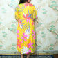 Yellow & Pink Tropical Floral Print Rayon Flared Midi Dress