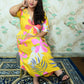 Yellow & Pink Tropical Floral Print Rayon Flared Midi Dress
