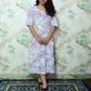 White & Purple Floral Print Rayon Tiered Midi Dress