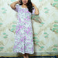 White & Purple Floral Print Rayon Tiered Midi Dress