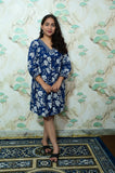 Indigo Blue Floral Print Rayon Midi Dress