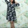 Black & White Floral Print Rayon Flared Midi Dress
