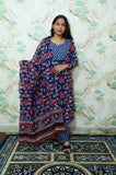 Royal Blue Pichwai Print Rayon Ethnic Set with Dupatta