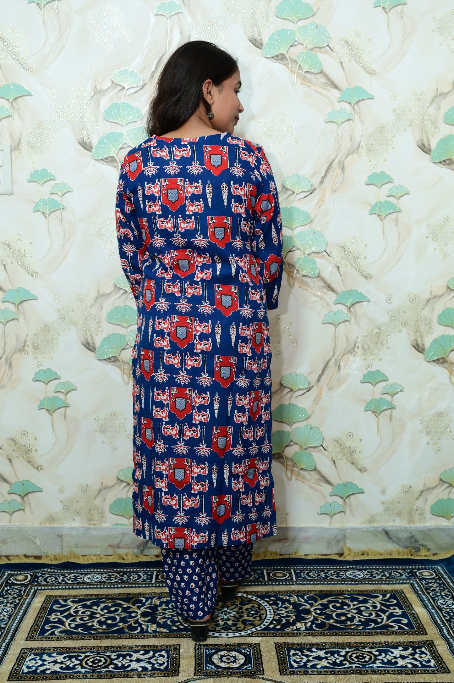 Royal Blue Pichwai Print Rayon Ethnic Set with Dupatta