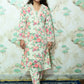 Cream & Pink Floral Print Rayon Co-Ord Set with Lace Detailing