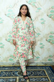 Cream & Pink Floral Print Rayon Co-Ord Set with Lace Detailing