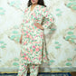 Cream & Pink Floral Print Rayon Co-Ord Set with Lace Detailing