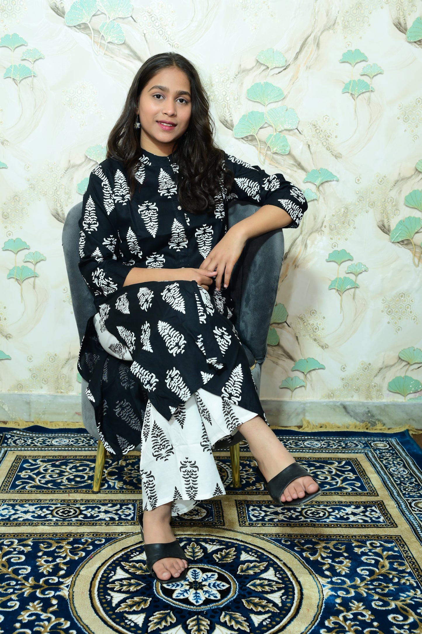 Black & White Tree Block Print Rayon Co-ord Set