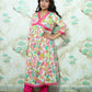 White & Pink Floral Print Rayon Kurta Set with Solid Pink Pants