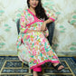 White & Pink Floral Print Rayon Kurta Set with Solid Pink Pants