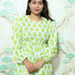 Lime Green & White Block Print Rayon Peplum Short Kurti