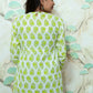 Lime Green & White Block Print Rayon Peplum Short Kurti