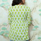 Lime Green & White Block Print Rayon Peplum Short Kurti
