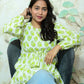 Lime Green & White Block Print Rayon Peplum Short Kurti