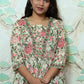 Cream & Pink Floral Printed Rayon Short Kurti
