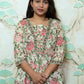 Cream & Pink Floral Printed Rayon Short Kurti