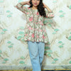 Cream & Pink Floral Printed Rayon Short Kurti