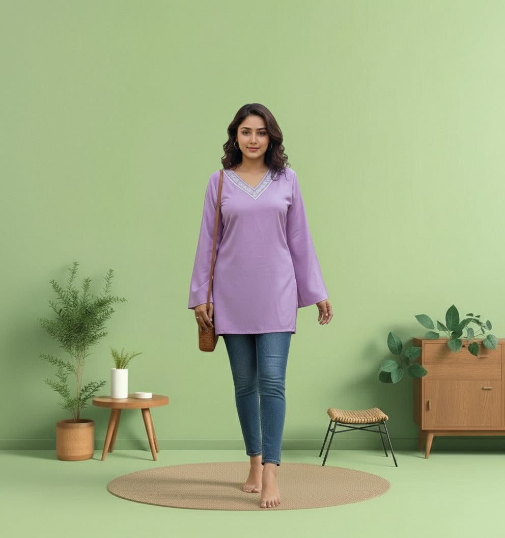 Purple Rayon Short Kurti