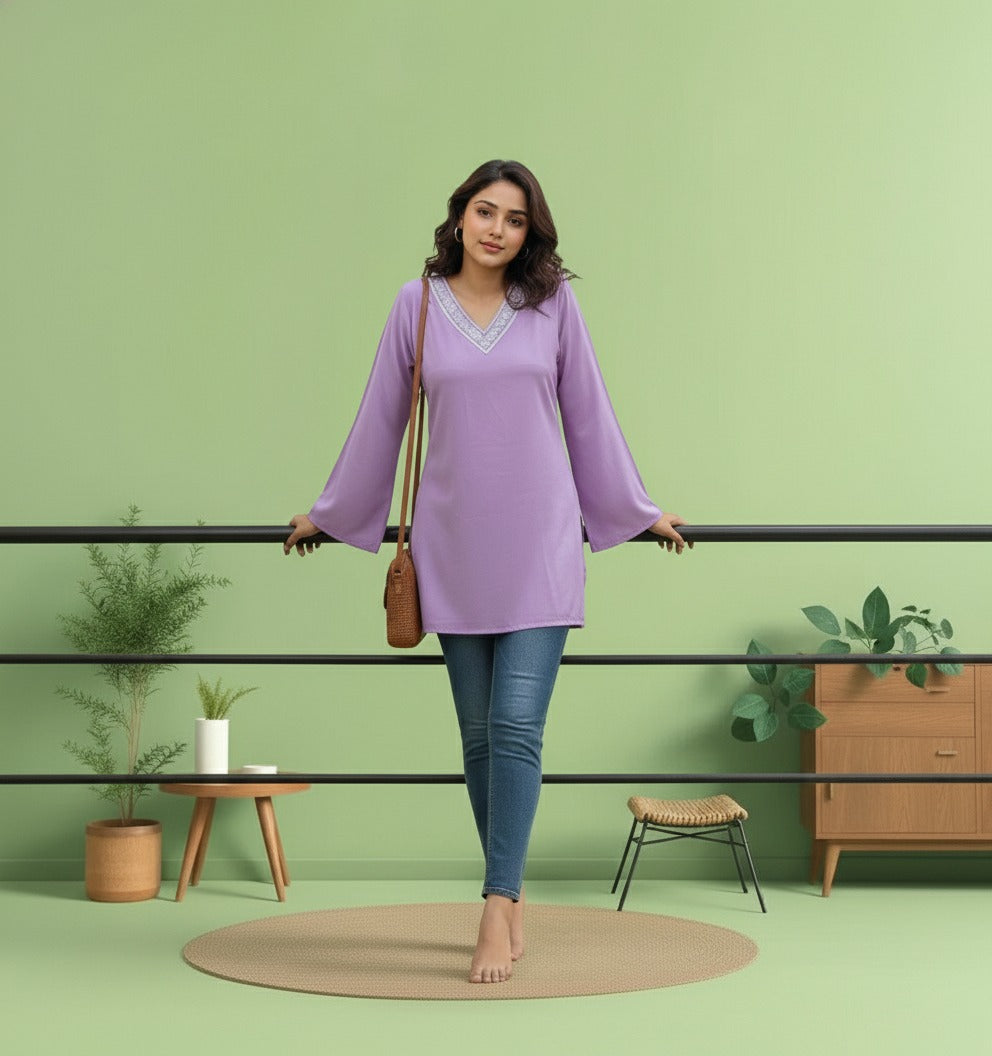 Purple Rayon Short Kurti