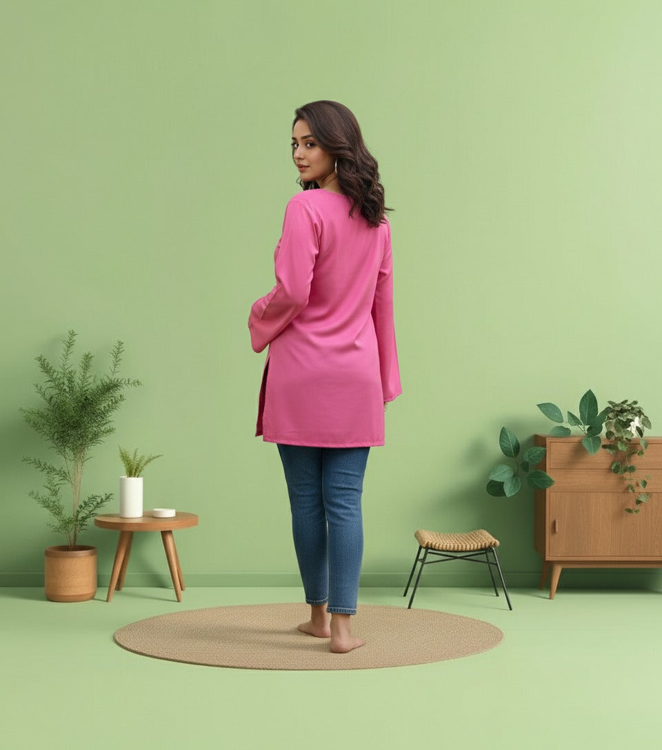 Baby Pink Rayon Short Kurti