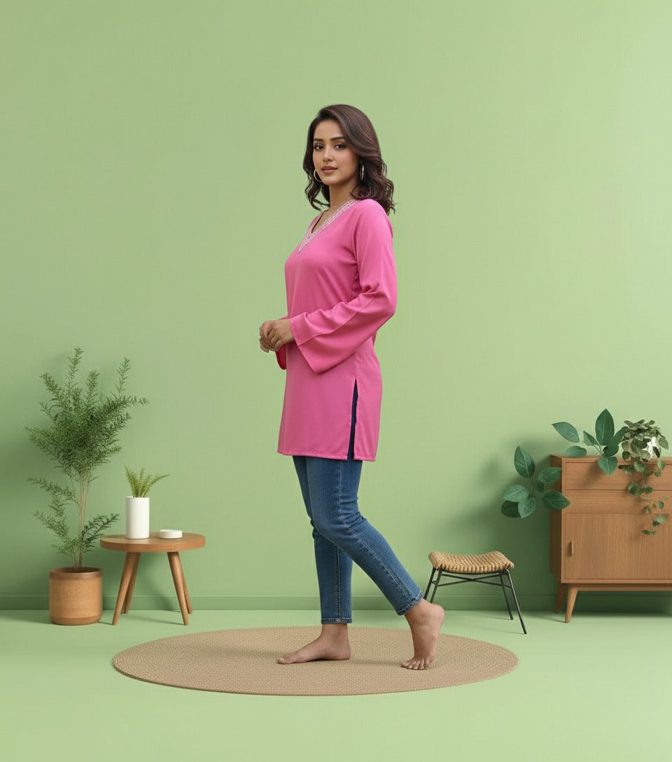 Baby Pink Rayon Short Kurti