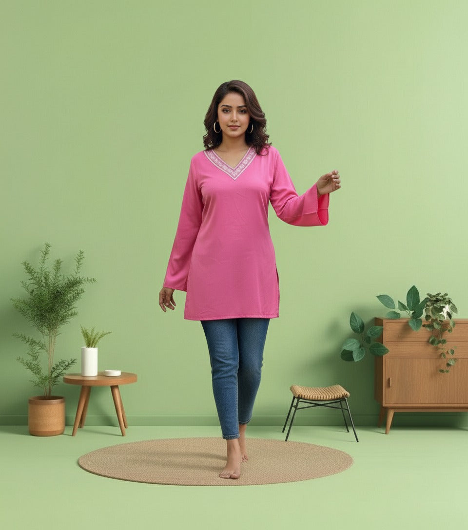 Baby Pink Rayon Short Kurti