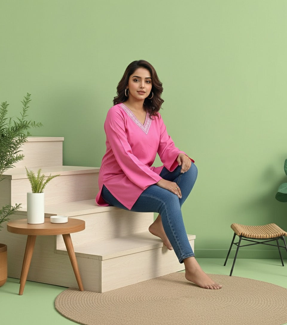 Baby Pink Rayon Short Kurti