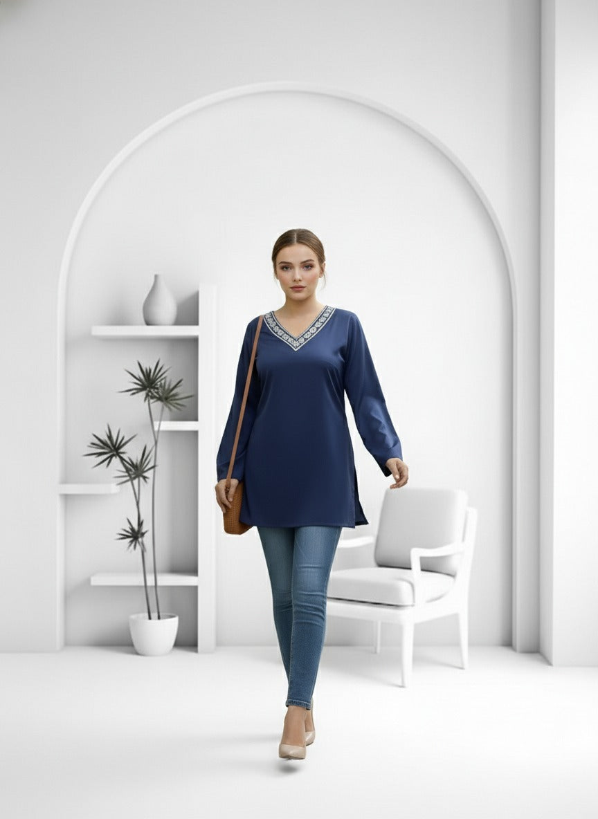 Navy Blue Rayon Short Kurti