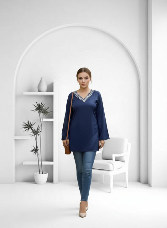 Navy Blue Rayon Short Kurti