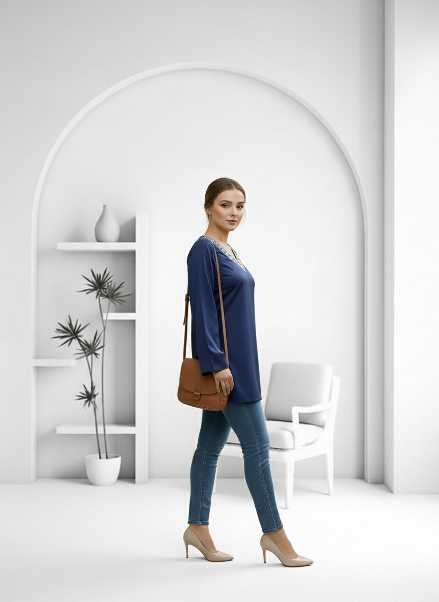 Navy Blue Rayon Short Kurti