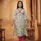 White & Pink Floral Print Rayon Kurta pant Set