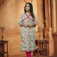 White & Pink Floral Print Rayon Kurta pant Set
