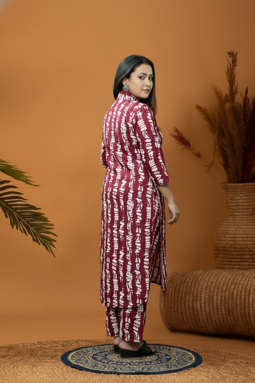 Maroon & White Rayon Co-Ord set