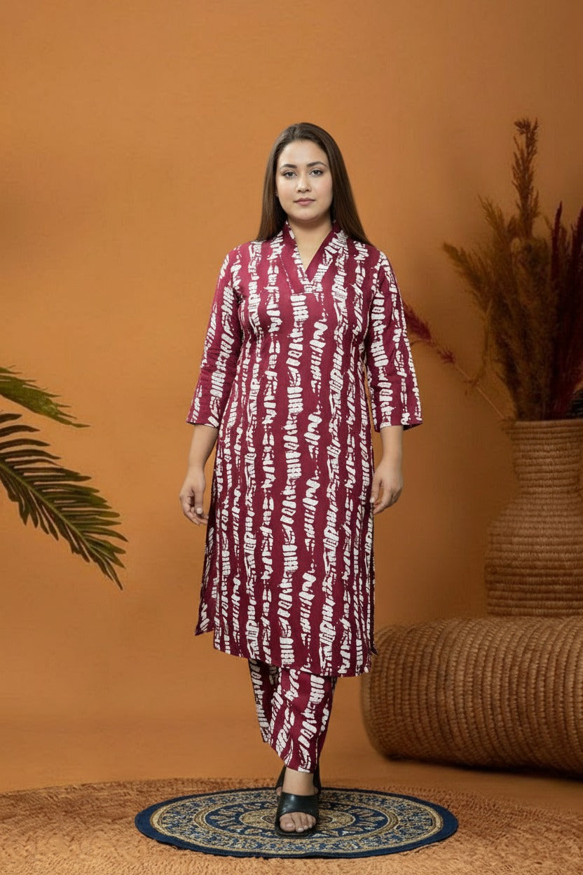 Maroon & White Rayon Co-Ord set