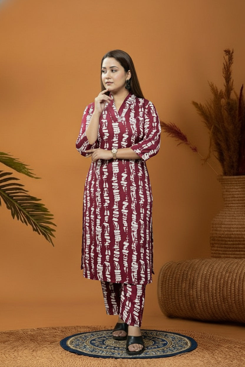 Maroon & White Rayon Co-Ord set