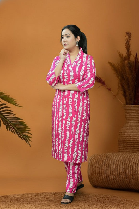 Pink & White Rayon Co-Ord Set