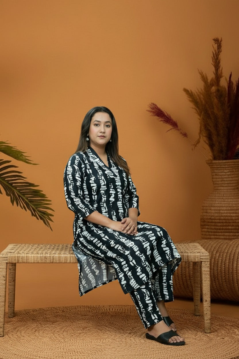 Black & White Rayon Co-Ord Set