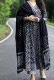 Black Printed Rayon Anarkali Ethnic Set with Dupatta