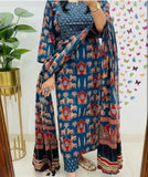 Blue Printed Rayon Kurta Pant Set with Dupatta