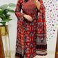 Red Printed Rayon Kurta Pant Set with Dupatta