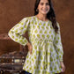Mustard Floral Printed Short Kurti