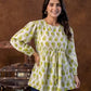 Mustard Floral Printed Short Kurti