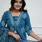 Blue Printed Rayon  Kurta Pant  Set